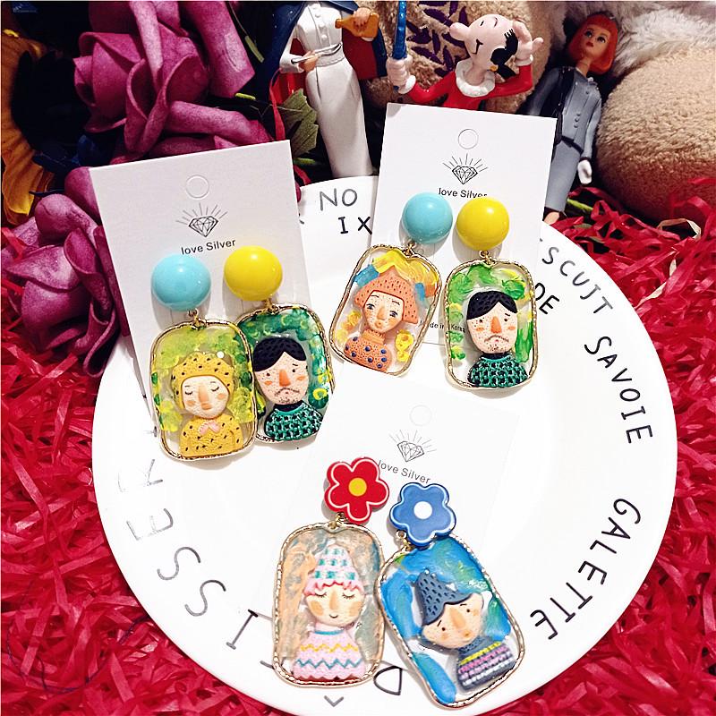 

Hand-Painted Indian Ethnic Doll Earrings - Colorful Cartoon Style for Women