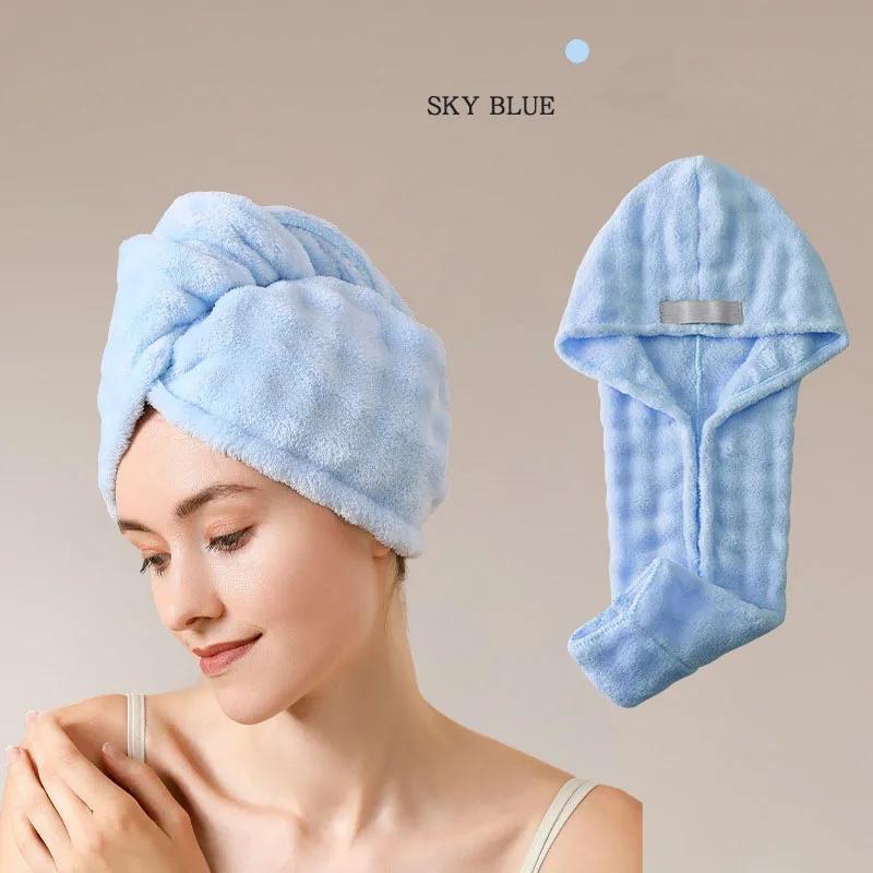Thickened Super Absorbent Dry Hair Cap 3Pcs Faux Rabbit Hair Solid Hair Towels Simple Coral Fleece Double Shower Cap with Strap