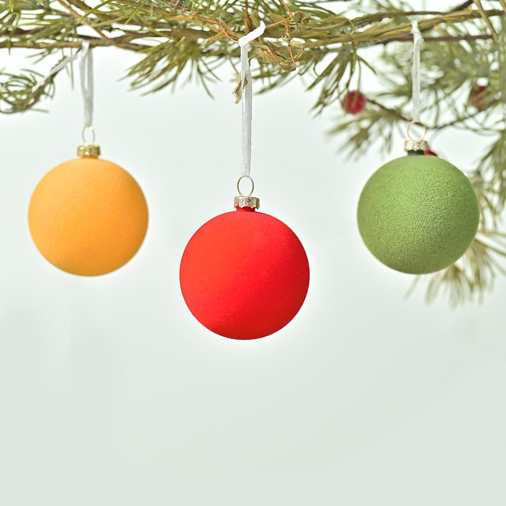 Colorful Flocked Macaron Christmas Ball Set - Tree Ornaments