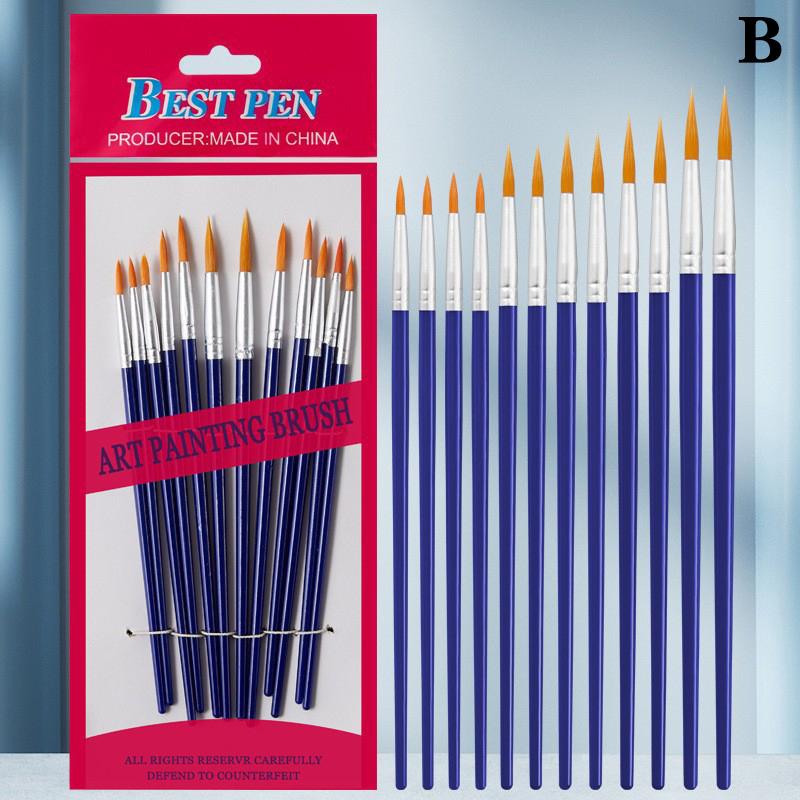 12 Pcs Painting Brushes Set Art Round Flat Hair Nylon Hair Paint Brush Pen For Oil Acrylic Watercolor School Art Supplies