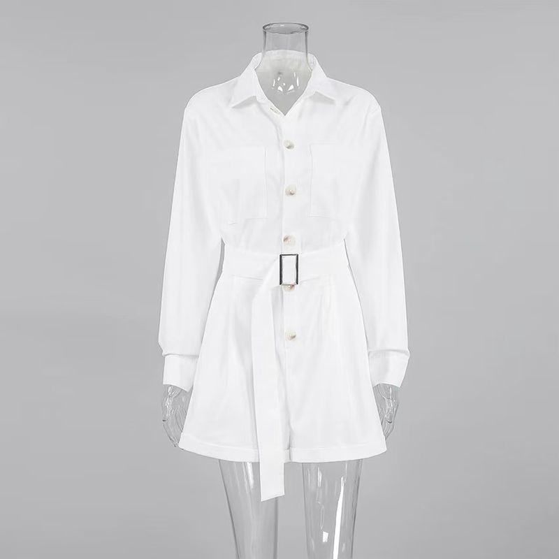 

Fashion Wind Autumn New Arrival Stylish Fashion Long Sleeve High Waist One-Piece Shorts High Waisted Jumpsuit White L