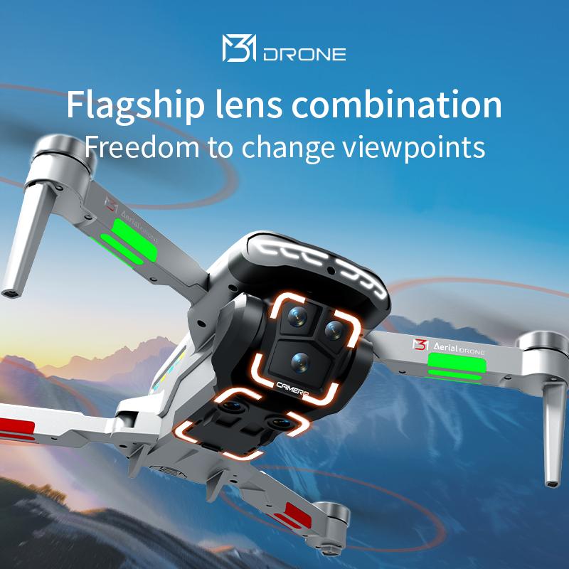 M3 Drone 8K Professinal With 1080P Wide Angle HD Cameras Foldable Helicopter WIFI FPV 180° Electric Adjustable Height Hold Gifts