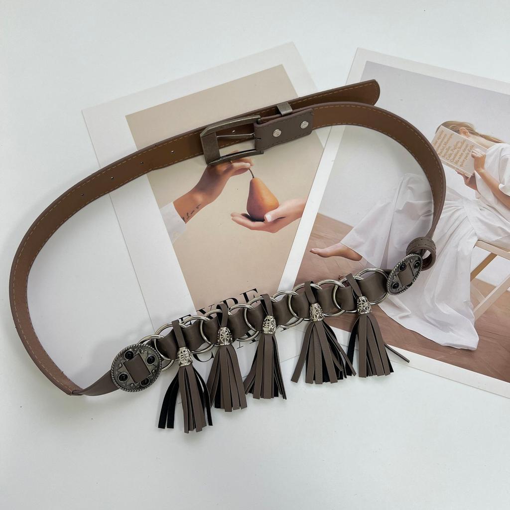 Waist Chain Retro Texture Fringed Pendant Belt with Jeans Belt
