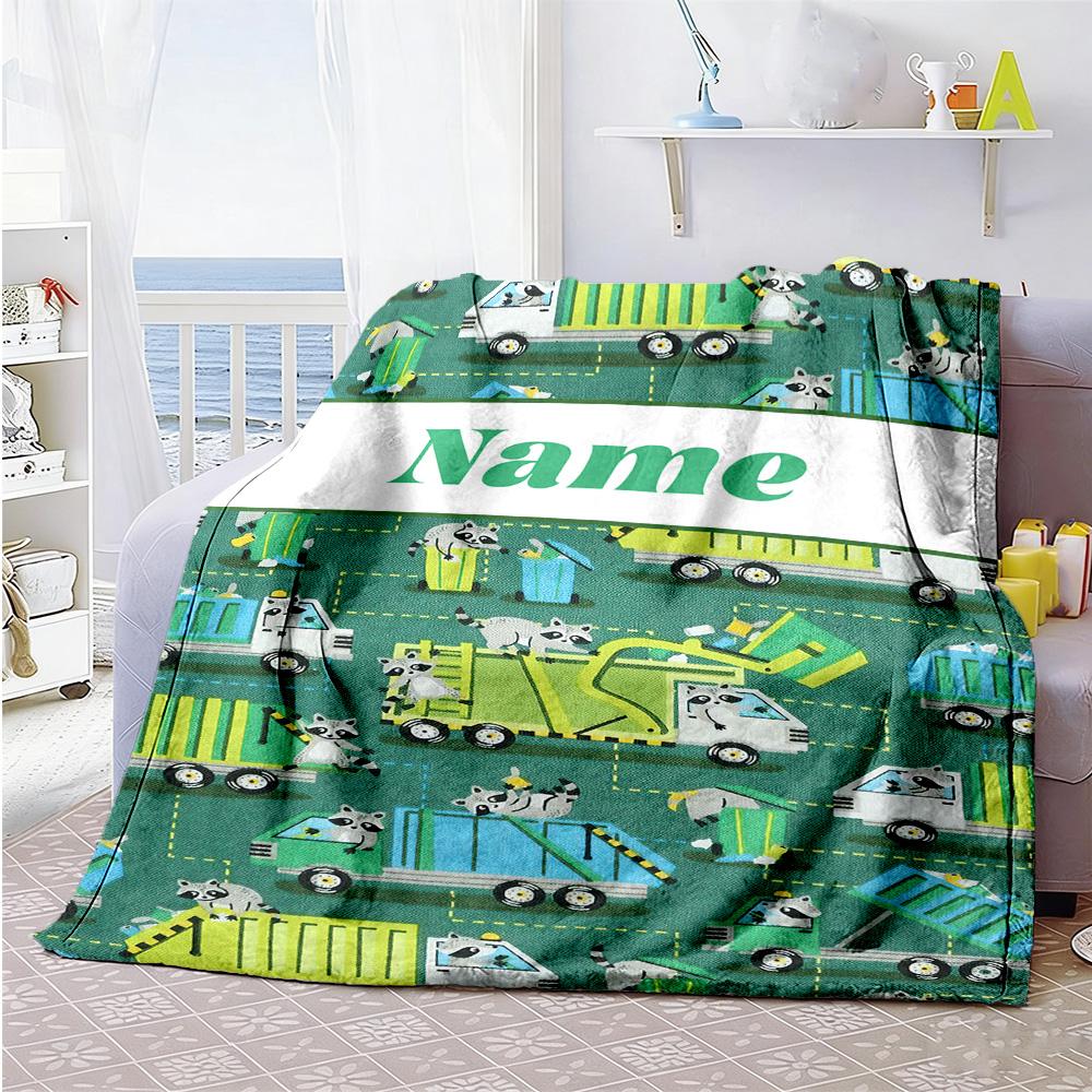 Garbage Truck Personalized Text Blanket Throw Personalized Blanket Warmthful Decor Versatile for Sofa Picnics Bedding Nap Ideal for All Seasons