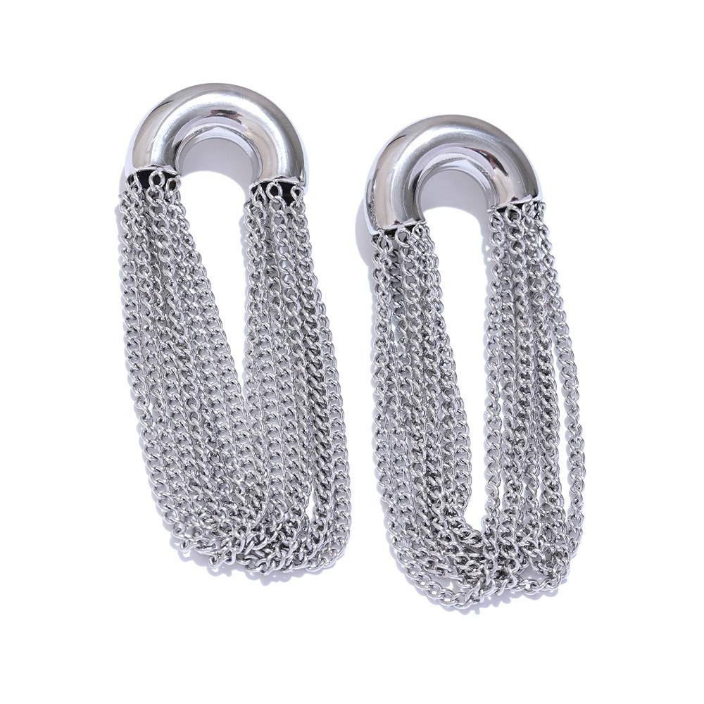 Yhpup Hypoallergenic 316L Stainless Steel  Tassel Chain Long Drop Dangle Earrings Waterproof Personalized Fashion Daily Jewelry