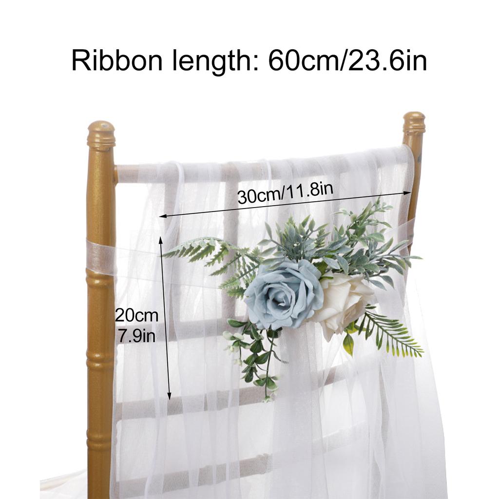 Wedding Chair Decoration Plastic Lifelike Rose Flower Chair Back Aisle Decoration 60cm Ribbon Purple