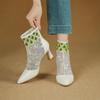 Krazing Pot Cow Skin Pointed Toe Summer Boots Fashion Air Mesh Bling Patch Appliques High Heels Embroidery Ankle Boots