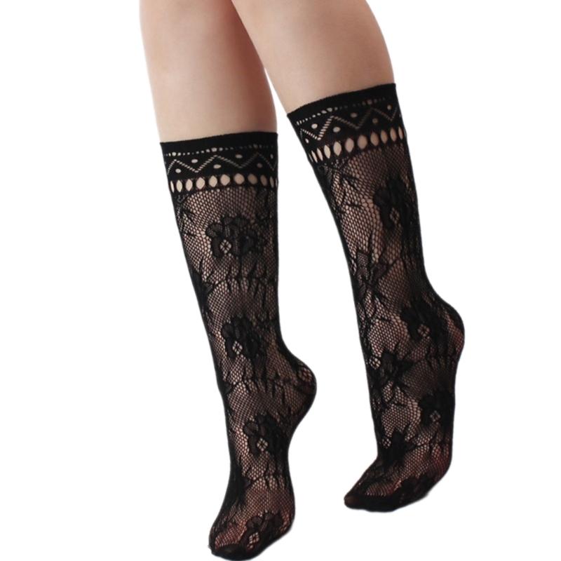 1 Pair Japanese Styles Fishnet Mesh Hollowout Patterned Stockings Breathable Thin Middle Calf Socks for Women and Girls