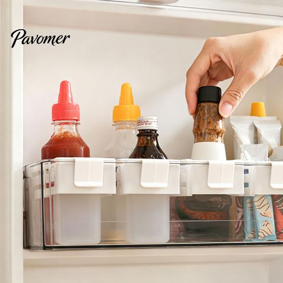 Removable Fridge Shelf Refrigerator Door Organizer, Partitioned Storage Hanging Basket, with Snap-On Sauce Packet Holder Telescopic Design,