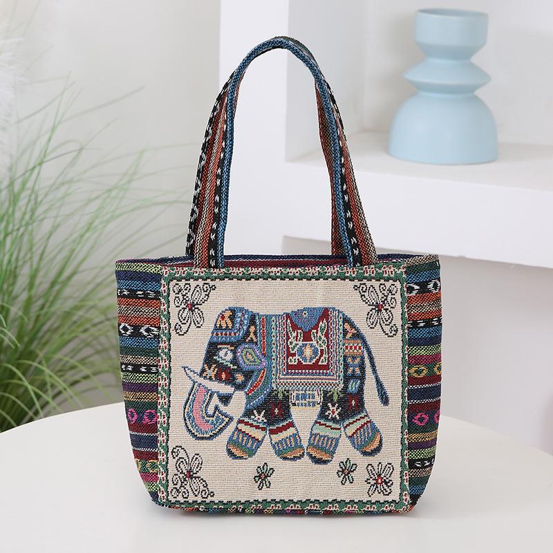 Geantă Elefant Bufniță Iepure Geantă din Pânză Jacquard Brodată Față-Verso Durabilă și Rezistentă Lucru Manual Geantă de Mână pentru Femei