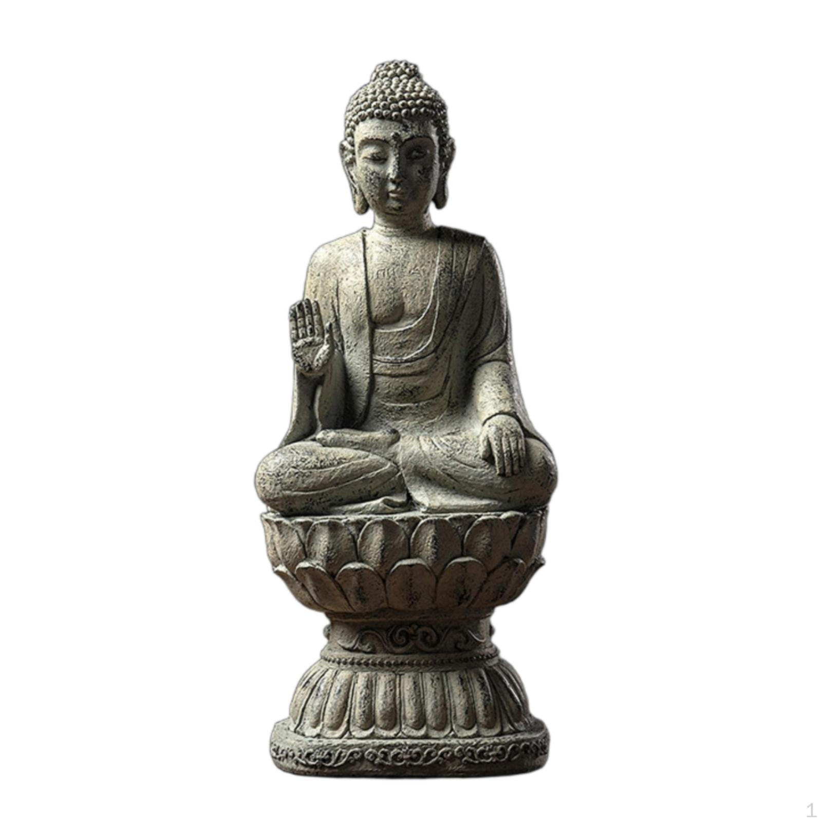 Buddha Statue StoneLook Figurine Weathered Tabletop with Base for Office Desk,