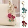 Bling Rose Keychain for Women Rhinestone Flower Keyring Accessory Sparkling Bag Charm for Purse Handbag
