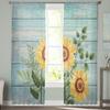 Sunflower Blue Wood Board Curtain For Living Room Transparent Tulle Curtains Window Sheer For The Bedroom Accessories Decor
