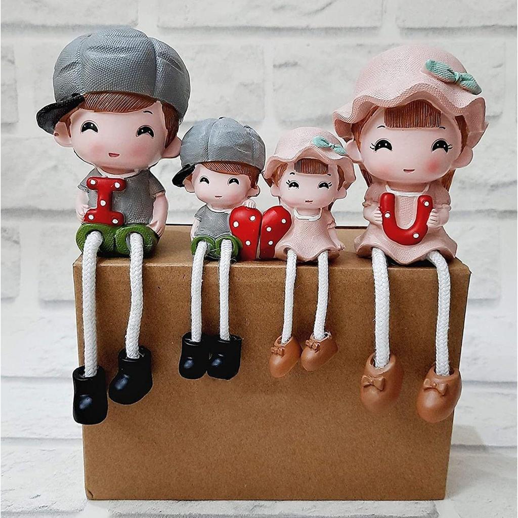 Gift Set Decorative Polyresin Hanging Legs | Family Showpiece Dolls Miniature Figurine Living Room Home Decor Gift Item (4 Pcs Set)