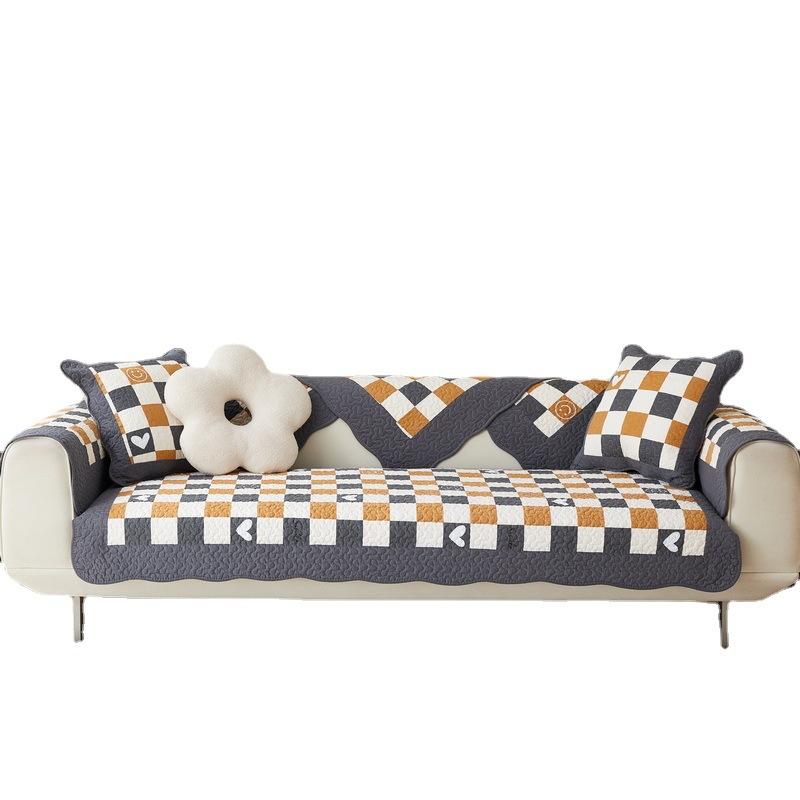 Cotton Sofa Cushion All Seasons Universal Non-Slip Plaid Cotton Cushion Simple Modern Summer Sofa Cover Cloth