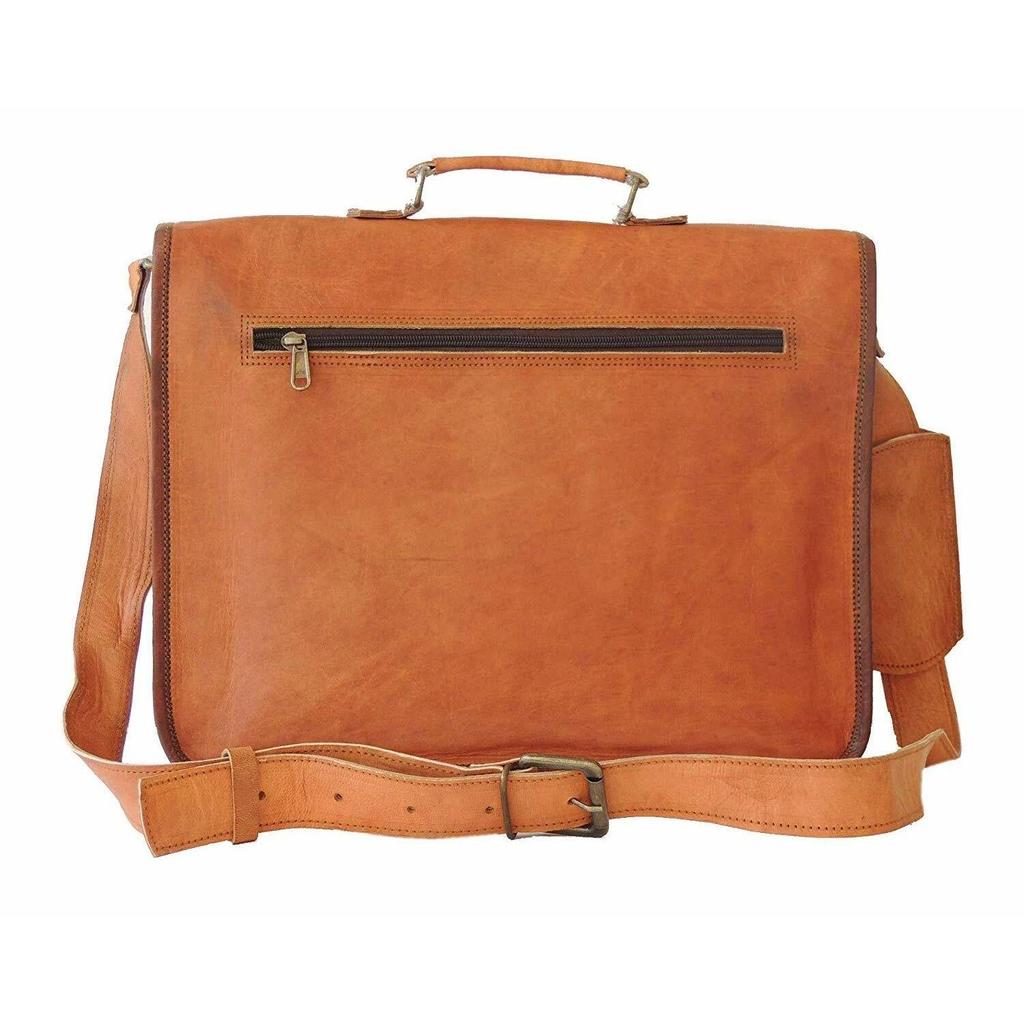 Men Goat Leather Vintage Brown Messenger Shoulder Laptop Bag Briefcase
