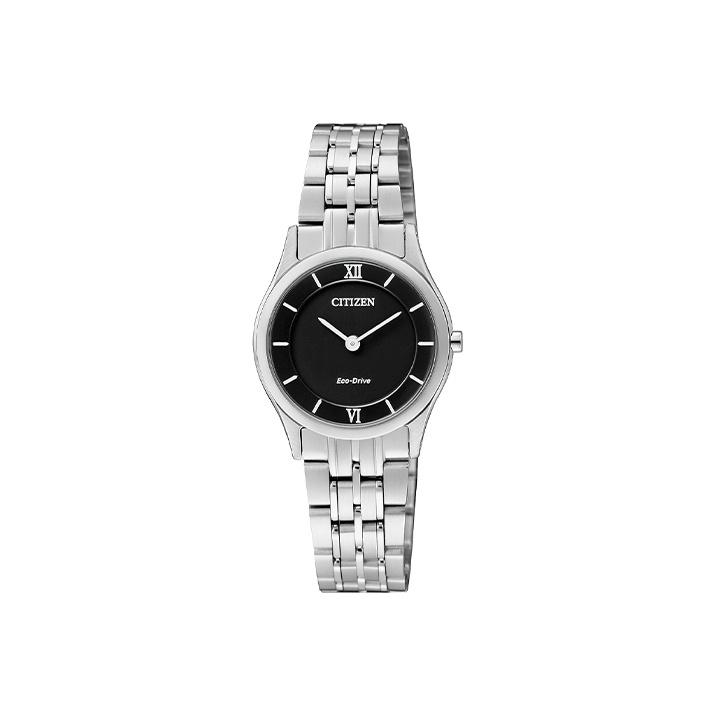 CITIZEN Ecology Drive Collection Light Powered Quartz Movement Stainless Steel Strap Watch EG3220-58E Black Dial Silver Strap