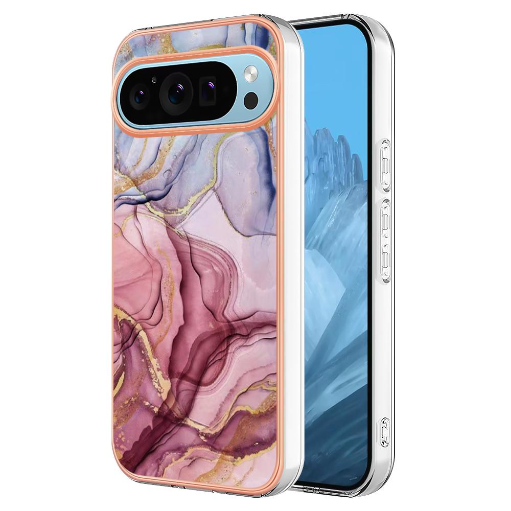YB IMD Series-16 Style-E For Google Pixel 9/Pixel 9 Pro TPU Marble Pattern Case Electroplating Edge Phone Cover
