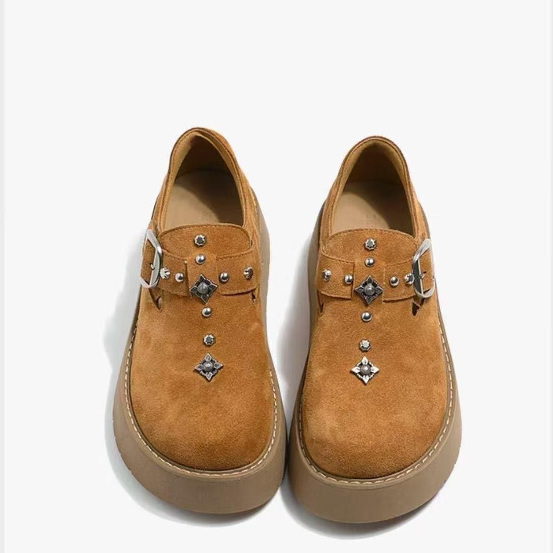 Универсальная обувь Осень и Зима Толстая подошва Скрытая платформа Лоферы Женская повседневная обувь Обувь на платформе 40 темно-коричневого 1890₽