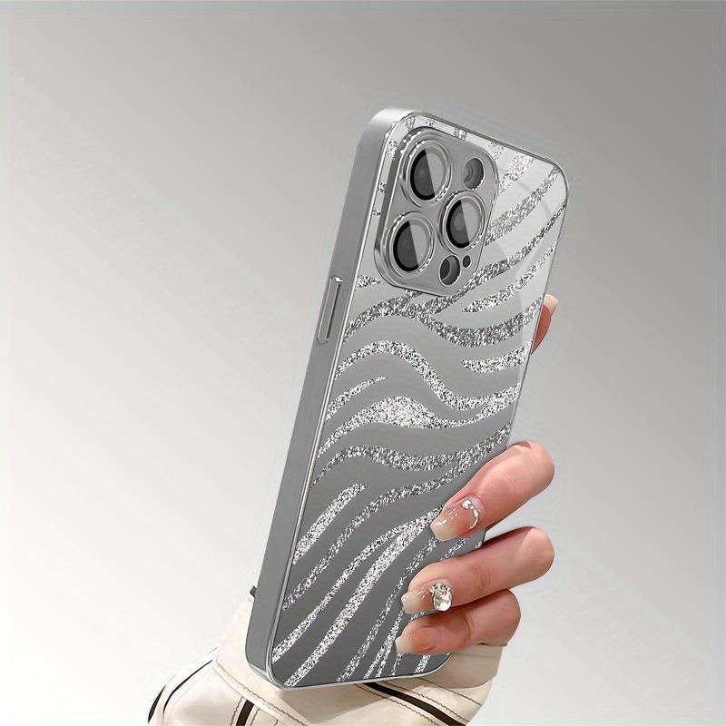 Sparkling Zebra Stripes Pattern Tempered Glass Phone Case For iPhone 11 12 13 14 15 16 17 Pro Max 16 Plus 17Air Shockproof Cover
