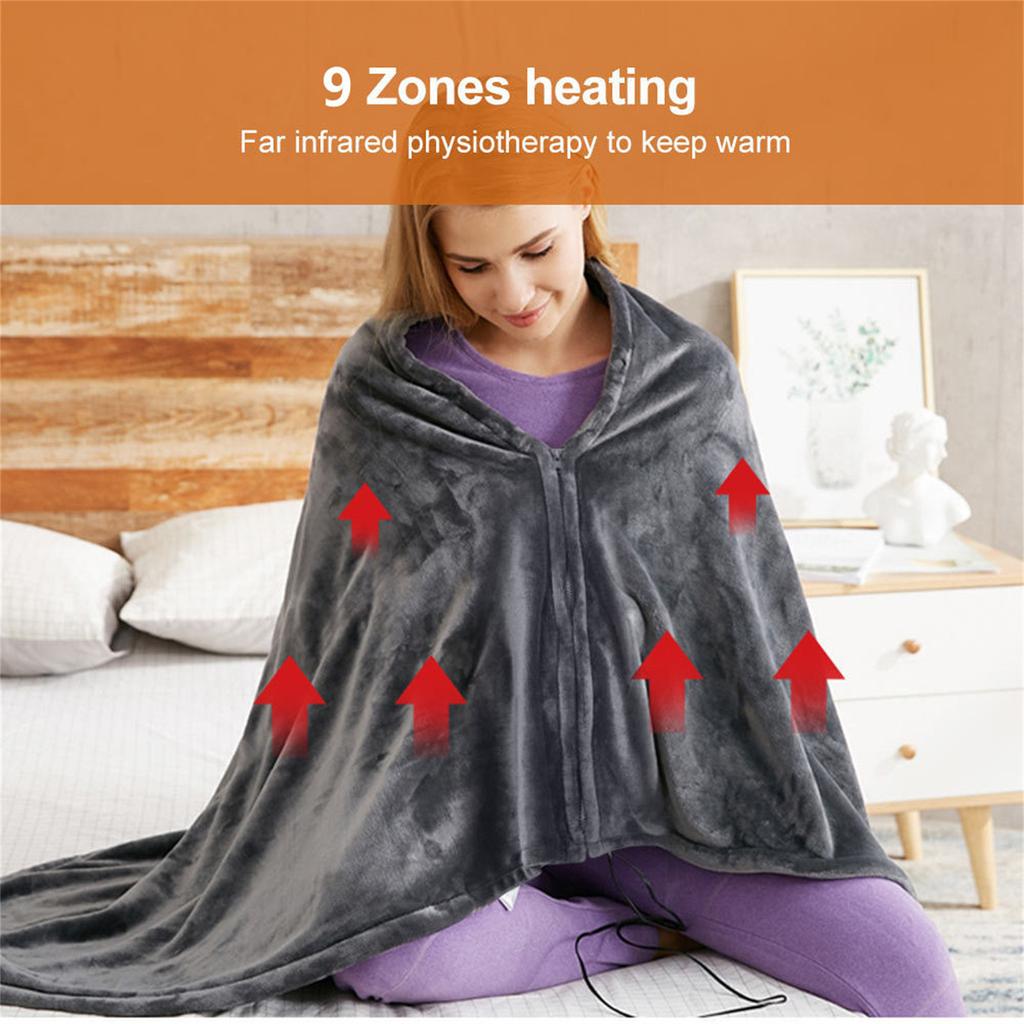 Electric Heating Blanket USB Charging Heated Shawl Zipper Warm Shawl Coral Fleece Plush With 3 Heat Level Settings For Car Home Travel