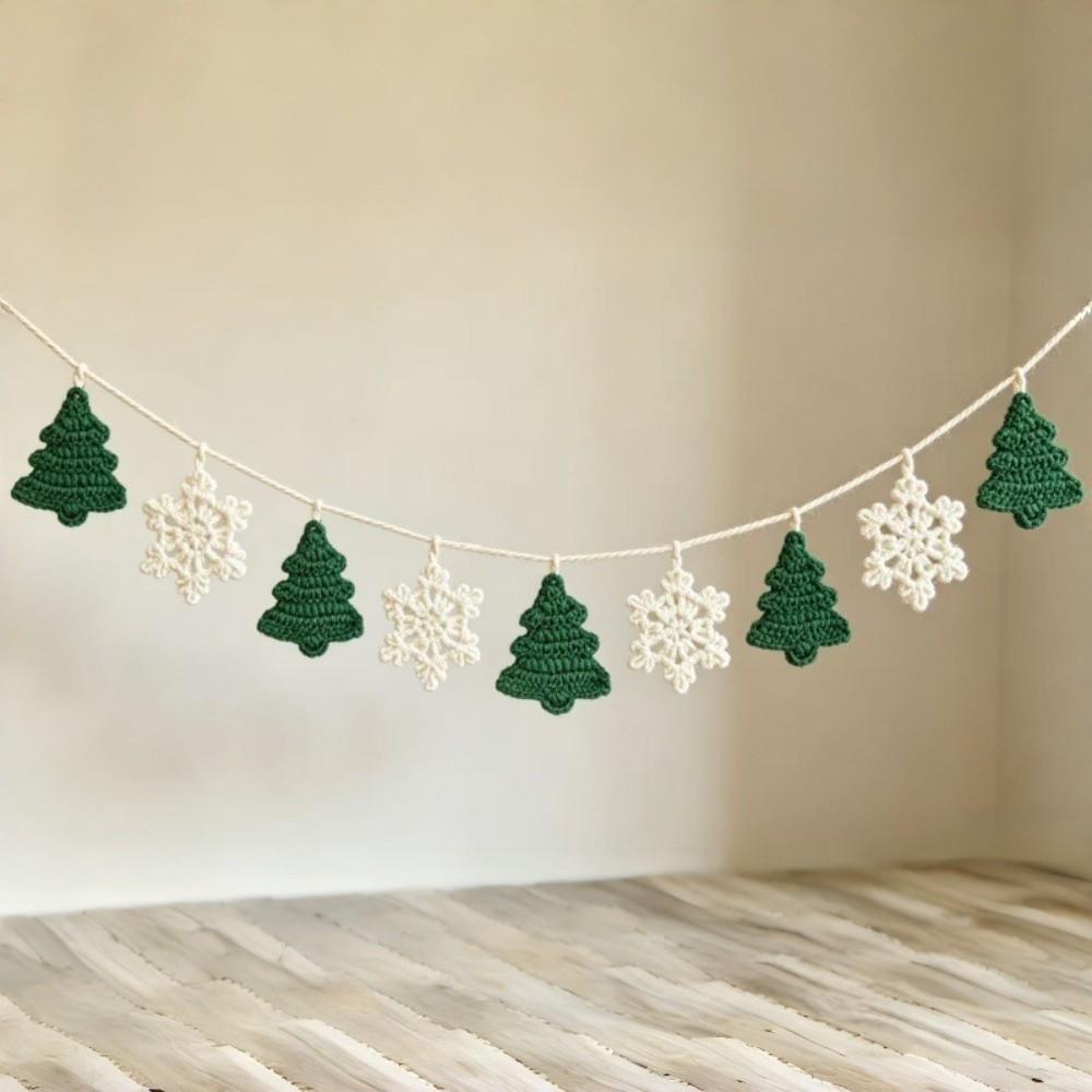 Knitted Christmas Garland Bunting Non-Woven Fabric Holiday Banner Crochet Garland Holiday Decor