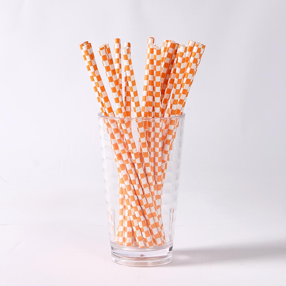 Individually Packaged Colored Plaid Paper Straws for Beverages