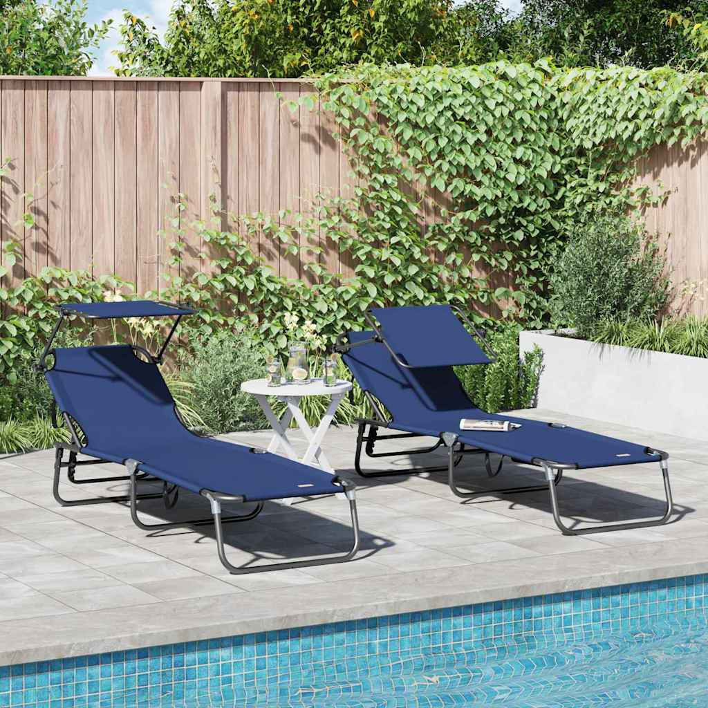 Folding Sun Lounger 2 Pcs Blue 190 X 57 X 81 Cm Oxford