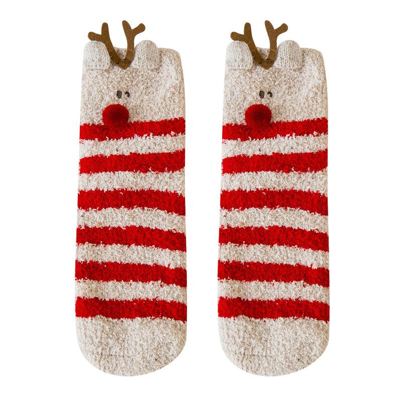 Weihnachtssocken Kinder Mittelhohe Socken Baumwolle Fleece Verdickte Schlafsocken Korallenfleece Warm Niedlich Fleece Kurze Socken