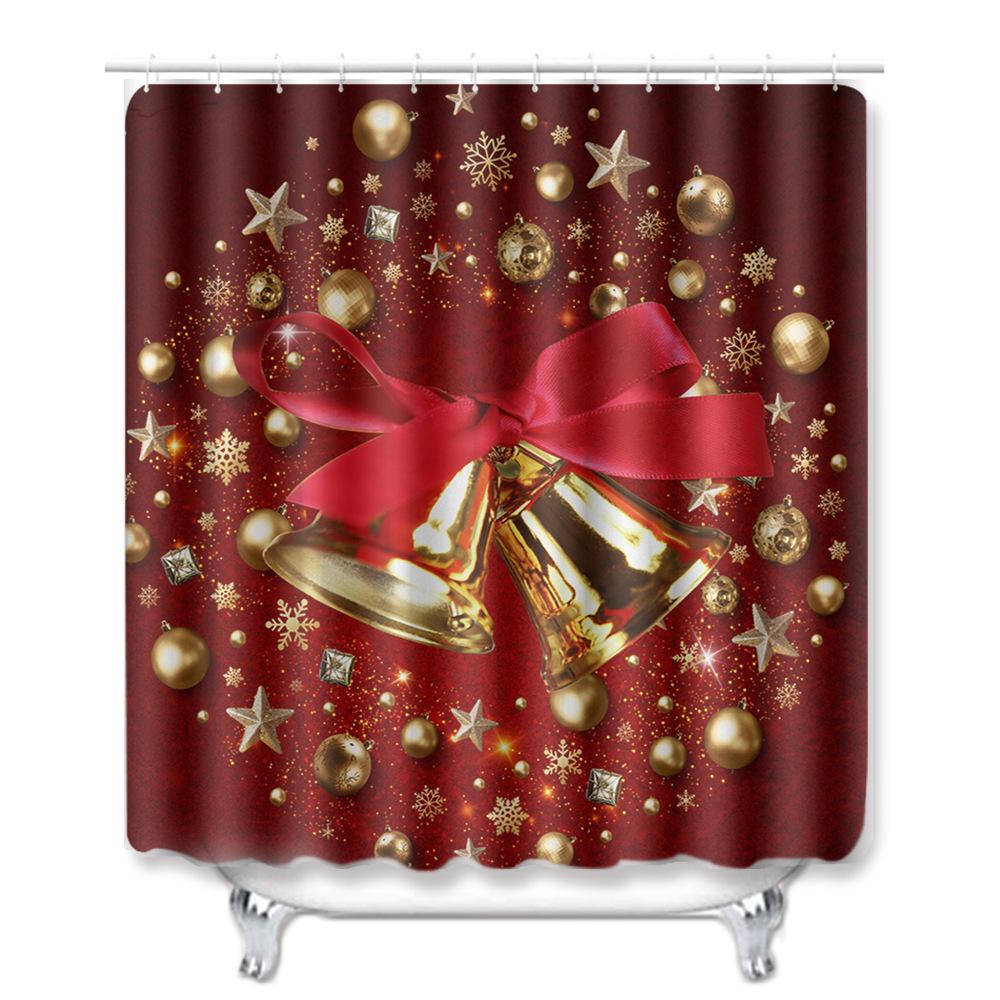 Christmas Shower Curtain Floor Mat Combination Four-Piece Set Kitchen Door Mat Bedroom Living Room Carpet