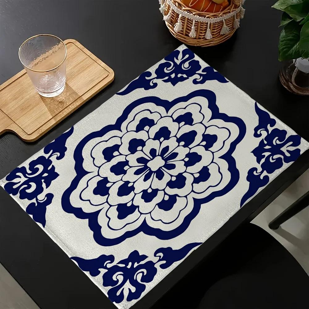 

4PC Chinese Style Placemats Blue and White Mandala for Home Decor Dining Table Banquets and Special Events Supplies Table Decor 4pcs