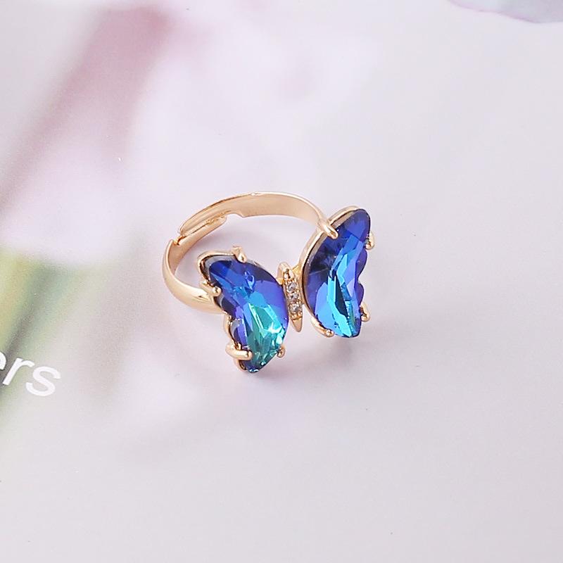 New European American Gradient Butterfly Ring Female Ins Fashion Trend Elegant Temperament Hand Ornaments For Ladies