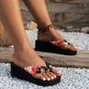 Ladies' Floral Printed Wedge Sandals - Fashionable One Foot Beach Slippers with Soft EVA Sole and Vibrant Floral Design