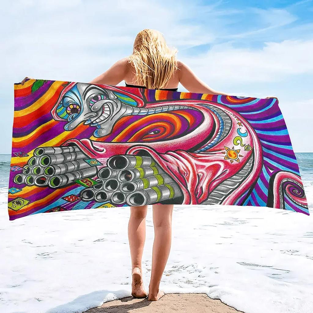 Gothic Graffiti Beach Towel Oversized Rock Hip Hop Style Microfiber Beach Towel Quick-Drying Absorbent Sand Free Bath Towels