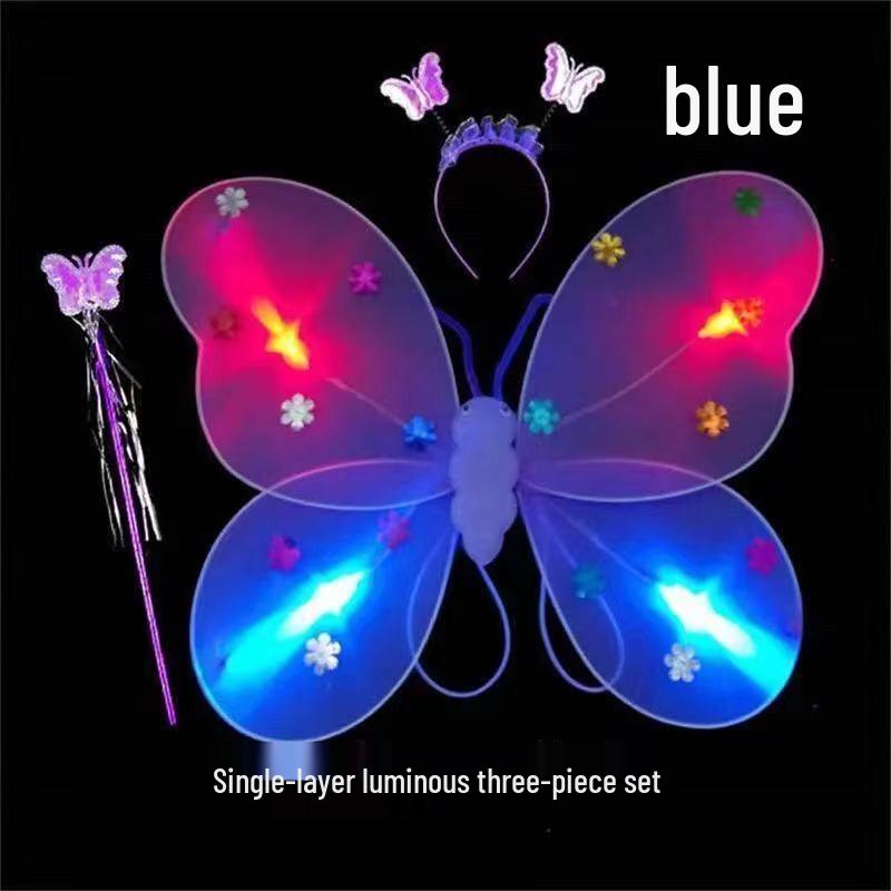 Girls' Luminous Butterfly Wings & Light-Up Fairy Wand Dress-Up Set
