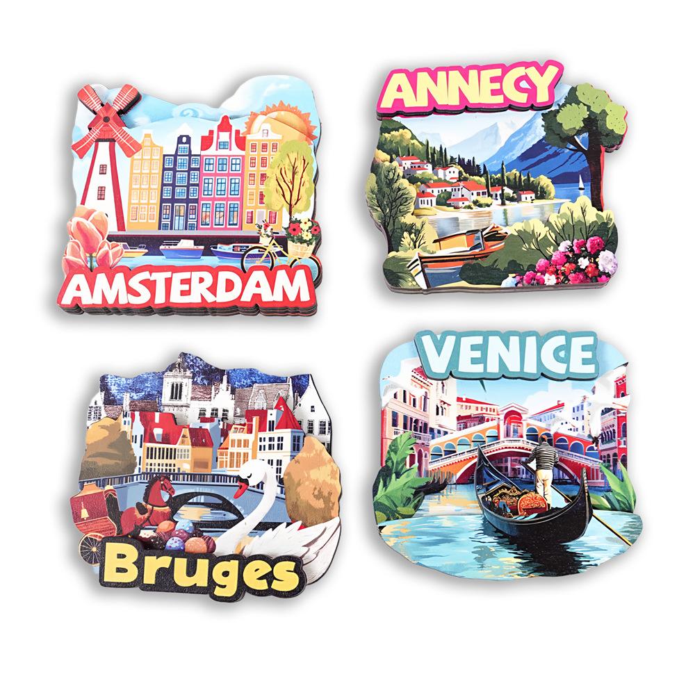 3D Wooden Magnetic Fridge Magnet City Landmark Souvenir Travel Memory Gift Set