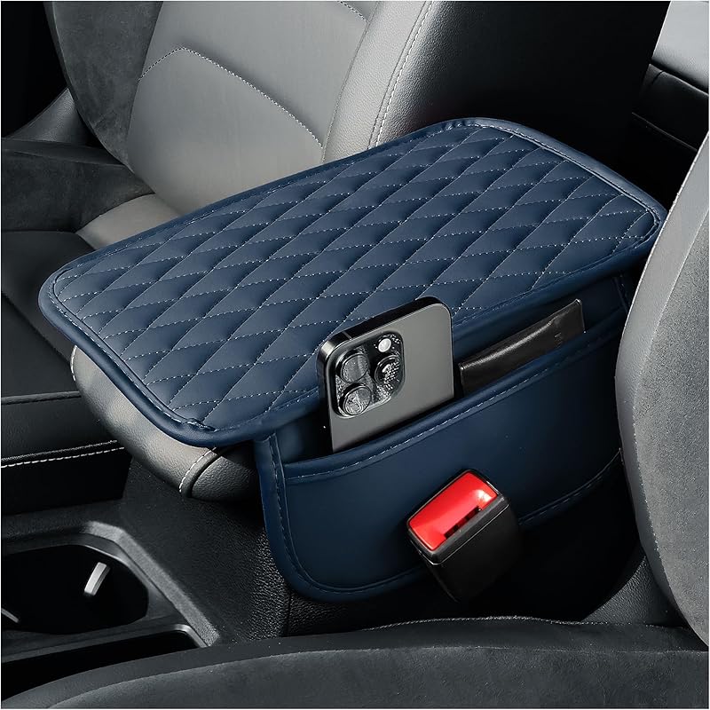 Arm Rest Cover For Car,Leather+Memory Foam Center Console Cover With Storage Bags,Universal Middle Console Cover Car Accessories Interior For Most