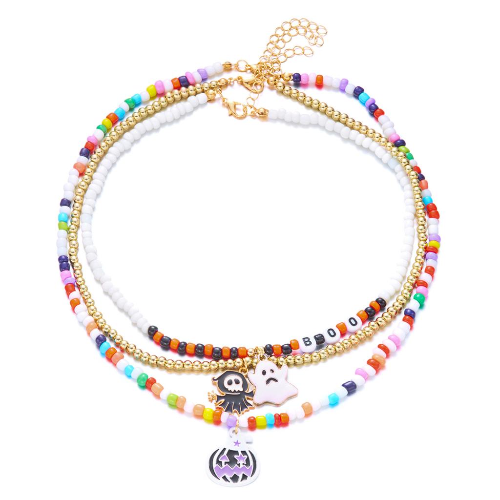 Halloween  Beaded Necklace Cute  Pumpkin  Layered Necklace Set for Women Multicolor Beads  Necklace Funky   Pendant Necklace