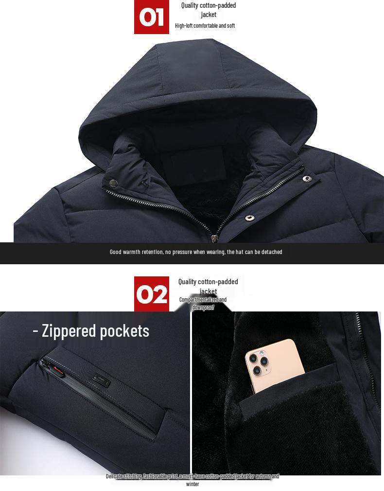 Men's Fleece-Lined Cotton-Padded Jacket: Warm Winter Coat for Middle-Aged and Elderly