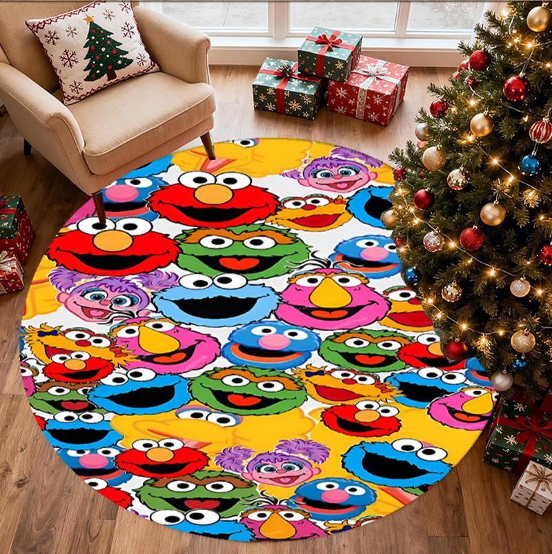Sesame Street Pattern Round Rug, Indoor/Outdoor Mat, for Picnic, Gameroom, Bedroom, Office, Living Room, Home Decor Carpet, Birthday Gift