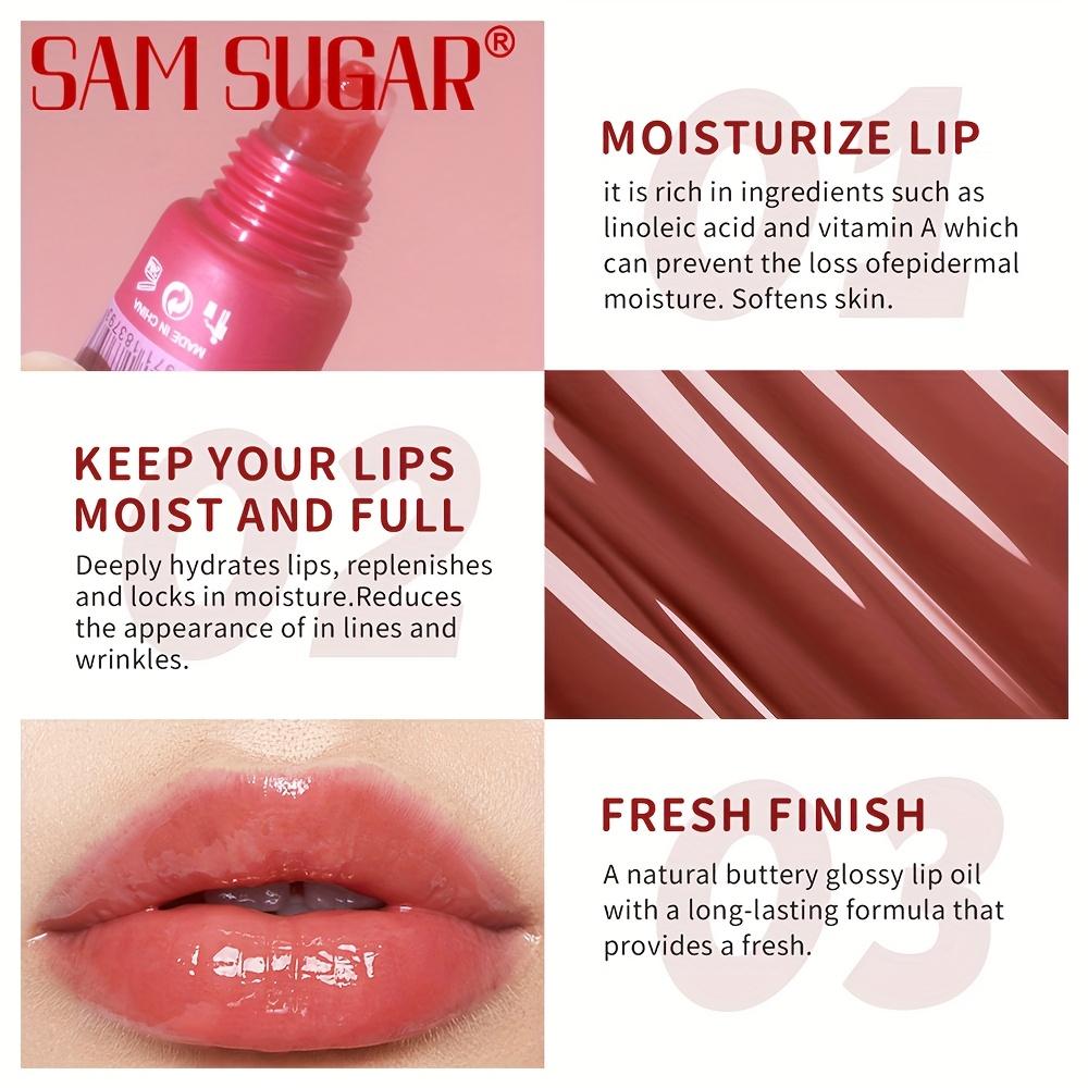 SAM SUGAR 5 Colori Burrocacao Idratante Specchio Lucidalabbra Rosa Labbra Guava Vaniglia Torta al Caffè Odore Rossetto Olio Trasparente Trucco