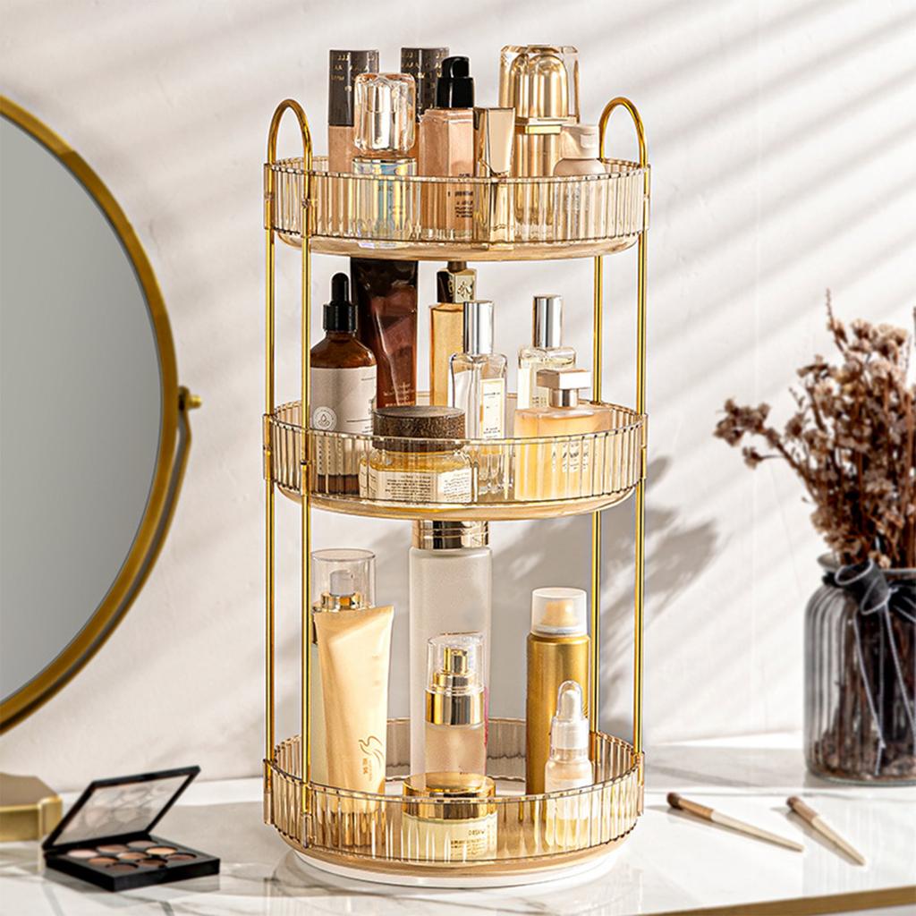 360 Rotating Makeup Organizer - 3-Size Spinning Cosmetic & Skincare Holder For Vanity Countertop 3 Colors