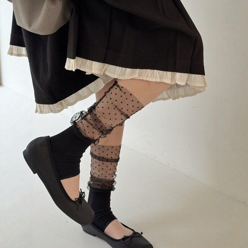 Transparent Mesh Foot Stepping Calf Socks Cover Women'S Lace Splicing Polka Dot Stacking Socks Spring And Summer Thin Half Sole Jk Leg Cover