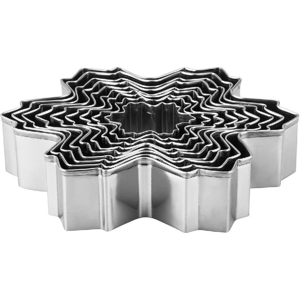 Snowflake Set - 3D Christmas Tree & Snowflake Cookie Cutters - 9 Piece Stainless Steel Set for Holiday Winter Baking