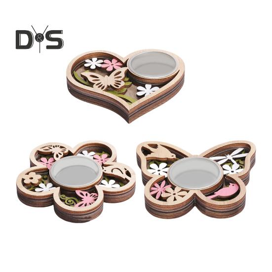 Wood Carving Butterfly Candle Holder Love Heart Votive Tealight Candle Stand Living Room Bathroom Candlestick Decoration Table Centerpiece