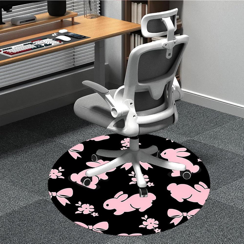 1pc Bunny Floral Office Round Area Rug,  Mat Suitable ForOffice, Under Office Chairs Bedroom Living Room Home Decor, Room Deco