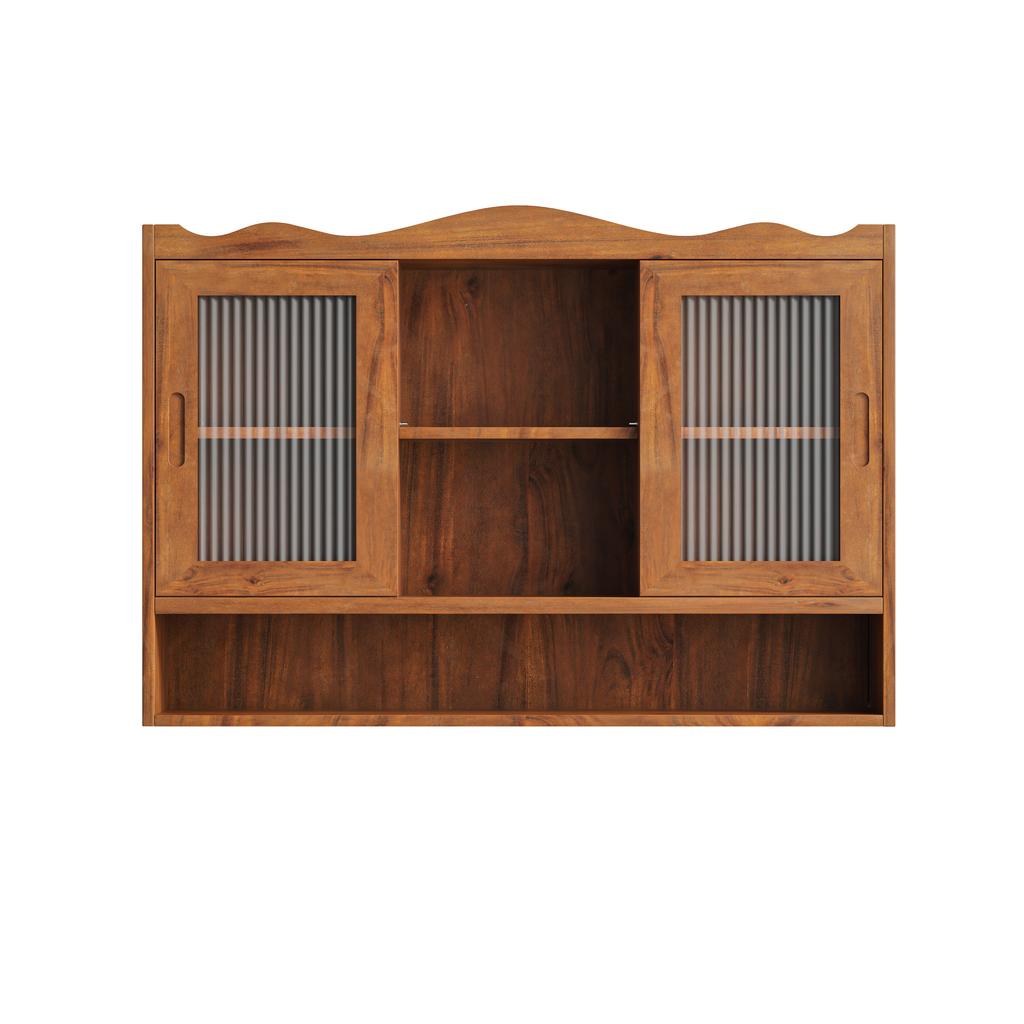 90CM Retro 2-türiger Schiebeschrank Drei Ebenen Stauraum, Geeignet für Badezimmer, Küchen, Esszimmer, Braun