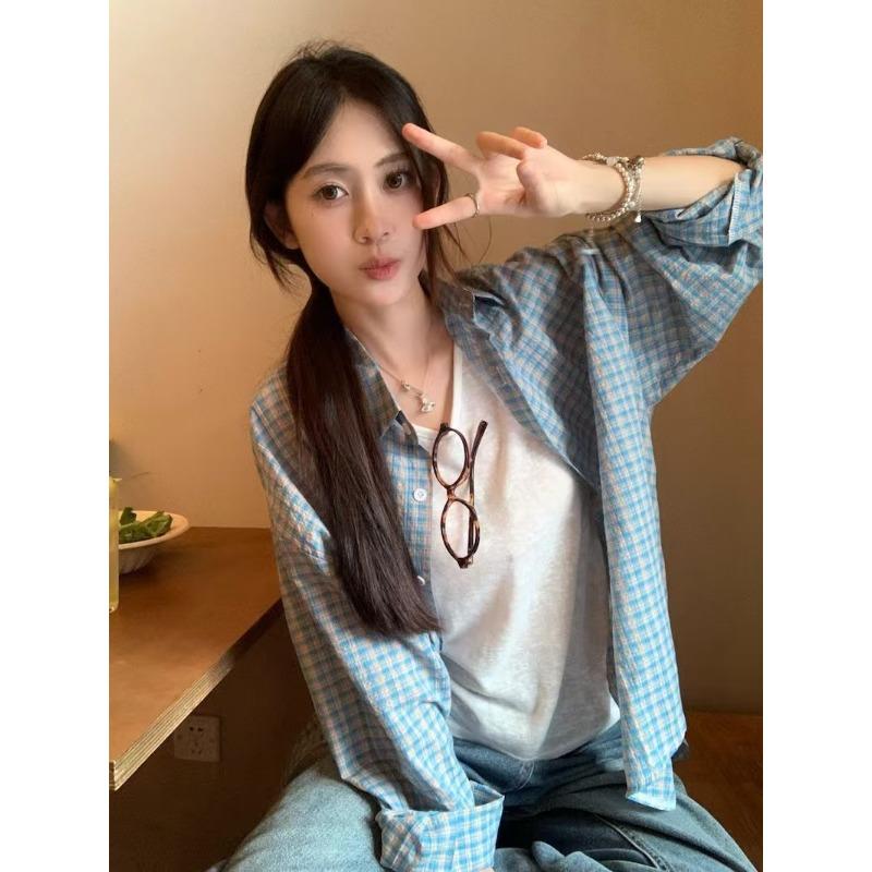 

Простая нишевая клетчатая рубашка Ранняя осень Повседневный свободный универсальный топ с длинным рукавом Ретро рубашка в мелкую клетку для женщин 2XL