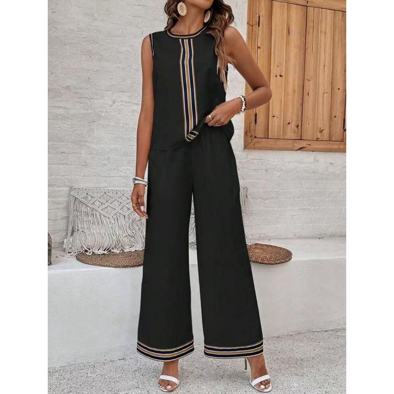 

Top Wide Leg Pants Set2025 New Loose Casual Top Loose Straight Wide Leg Pants Set Black XXL