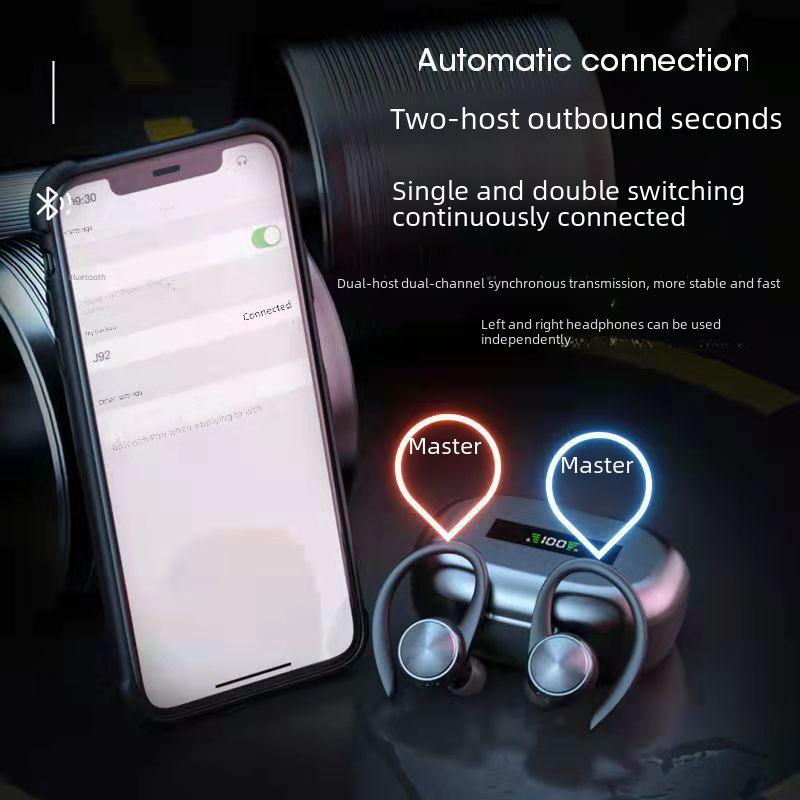 R200tws Sport Bluetooth 5.3 Ohrbügel-Headset mit schweißresistentem Design & LED-Anzeige.